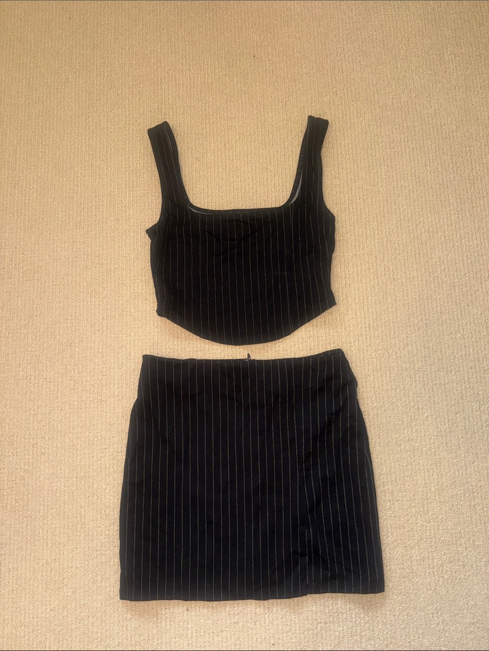 Forever 21 Black Pinstripe Crop Top and Mini Skirt Set